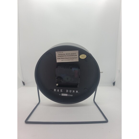 Rae Dunn Font 6" Standing Clock Desk Table Black Metal Round Farmhouse Standing - Picture 5 of 5